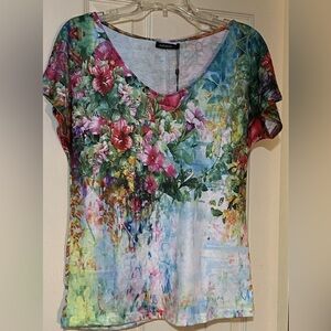 Just Fashion Now Women’s Shirt/Top Multicolor Floral Short Sleeve Size Small
